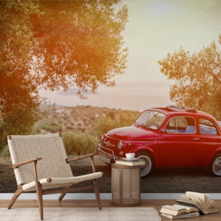 Picture of Vintage car and an amazing view