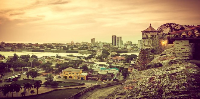 Afbeeldingen van View on sunset over Cartagena in Colombia
