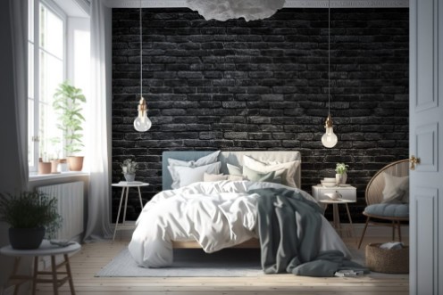 Bild på Black brick wall texture brick surface as background