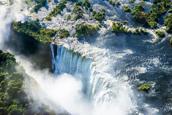 Picture of Victoria falls waterfall on Zambezi river from the air