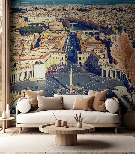 Picture of Saint Peters Square in Vatican and aerial view of Rome