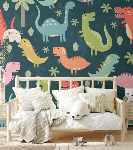 Afbeeldingen van Funny dinosaurs seamless pattern