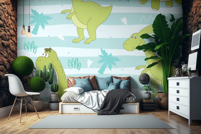 Image de Cute Dinos on Stripey Background