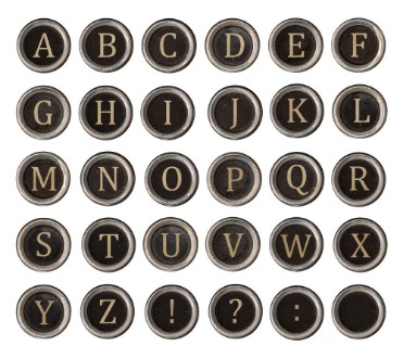 Bild på Set of old typewriter keys with alphabet on it isolated on white background