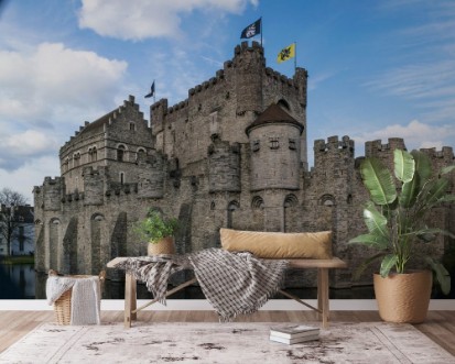 Image de Towers and walls of the medieval Gravensteen castle in Ghent Belgium on a sunny March morning
