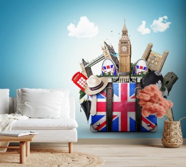 Bild på England vintage suitcase with British flag