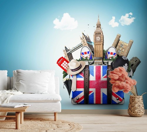 Bild på England vintage suitcase with British flag