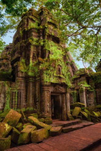 Afbeeldingen van Ta Prohm temple Ancient Khmer architecture at Angkor Wat complex Siem Reap Cambodia