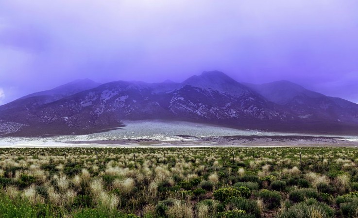 Picture of Dramatic fog coveredmountain and ranch field before a storm southern Colorado