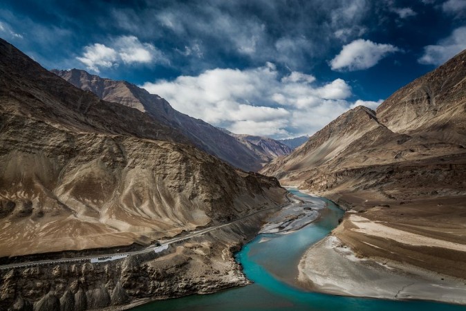 Picture of Confluence of Indus and Zanskar river at Nimu village in the Indian Himalaya Ladakh India