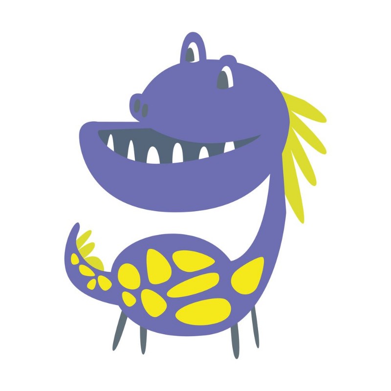 Afbeeldingen van Blue and yellow funny dinosaur Prehistoric animal character vector Illustration
