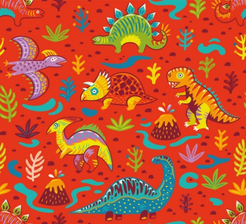 Seamless pattern with cartoon dinosaurs photowallpaper Scandiwall