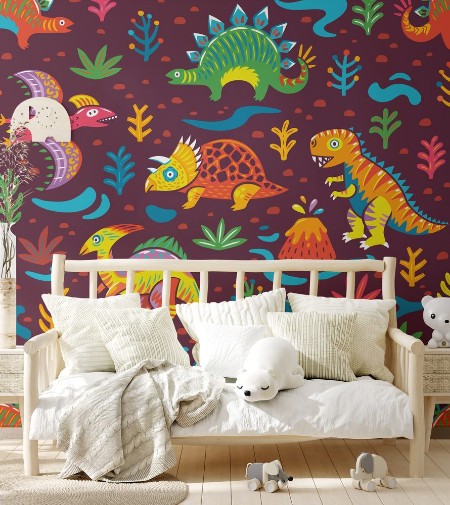 Picture of Seamless pattern with cartoon dinosaurs