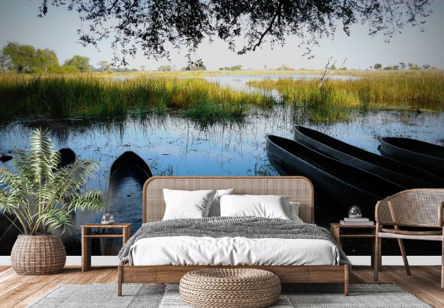 Image de A pack of mokoros ready to sail across the waters of the Okavango Delta Botswana