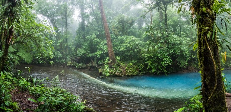 Afbeeldingen van Rio Celeste blue acid water color mixing in Costa Rica