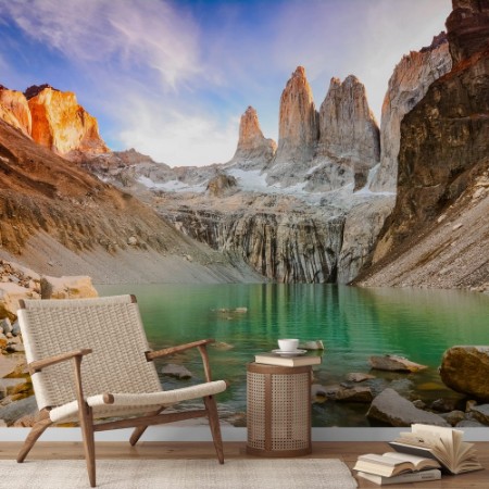 Picture of Laguna torres with the towers at sunset Torres del Paine National Park Patagonia Chile