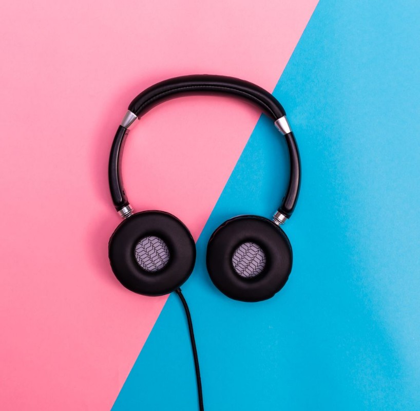 Image de Headphones on a bright split background