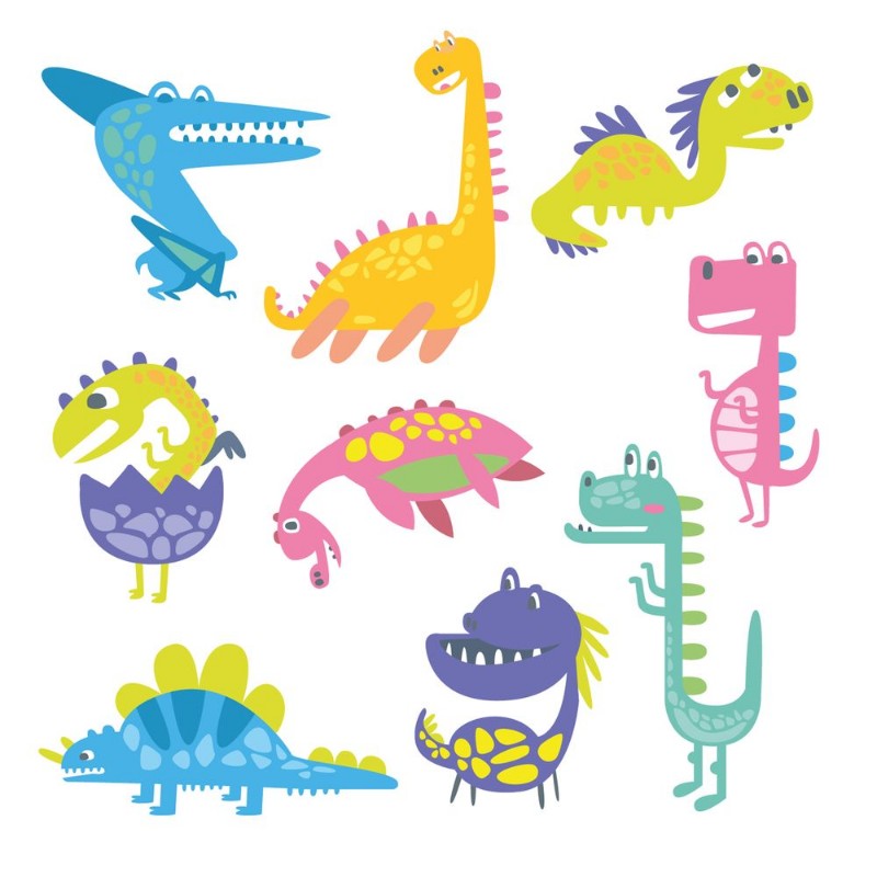 Afbeeldingen van Cute funny dinosaurs Collection of prehistoric animal characters vector Illustrations