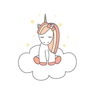 Bild på Cute cartoon little unicorn on a cloud vector illustration