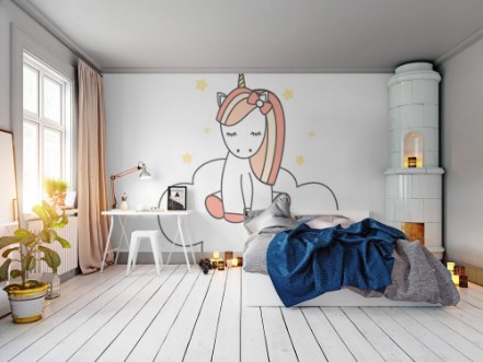 Image de Cute cartoon little unicorn on a cloud vector illustration