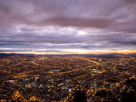 Picture of Bogota with lights on after dusk