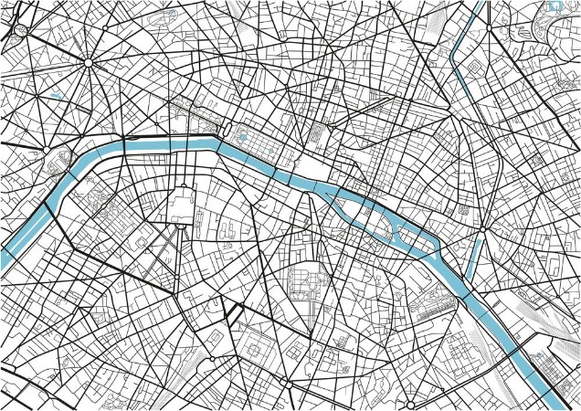 Bild på Black and white vector city map of Paris with well organized separated layers