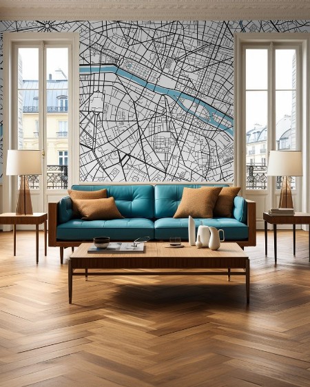 Bild på Black and white vector city map of Paris with well organized separated layers