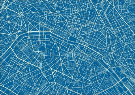 Picture of Blue and White vector city map of Paris with well organized separated layers