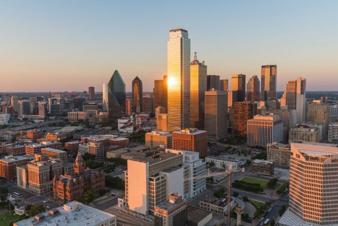 Dallas City Skyline Sunset photowallpaper Scandiwall