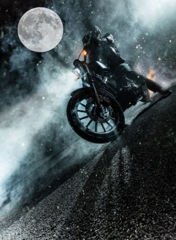 Picture of High power motorcycle chopper at night