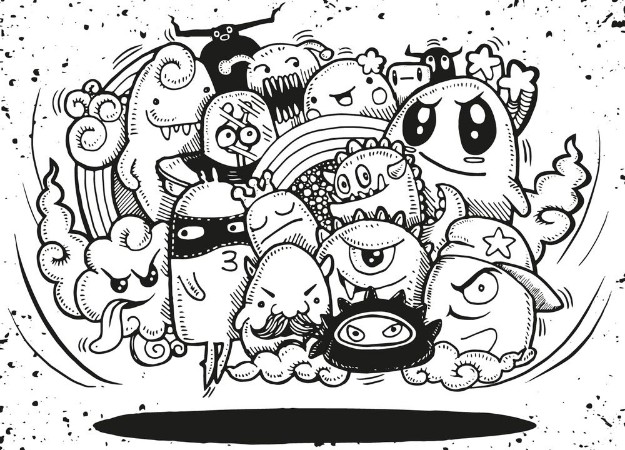 Afbeeldingen van Angry cartoon monsterHand drawn Crazy doodle Monster group Halloween conceptdrawing styleVector illustration