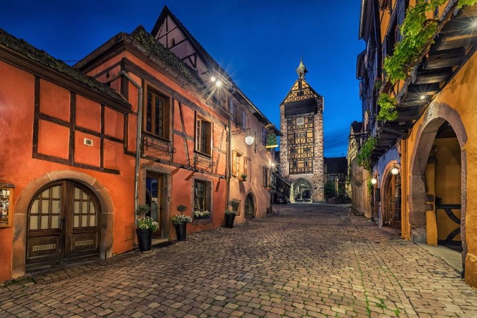 Picture of Dolder Tower and traditional houses in Riquewihr France