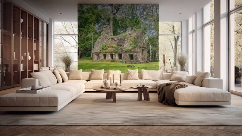 Picture of Crumbling temple architecture overtaken by lush green jungle at the Angkor Wat complex in Siem Reap Cambodia