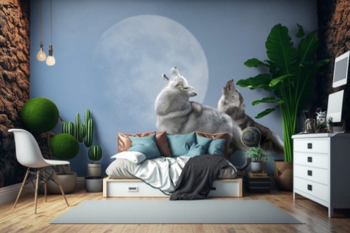 Bild på A pair of wolves singing their melancholy song for the moon