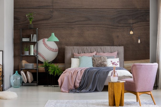 Image de Closeup of baseball bat and ball on wooden table with copy space