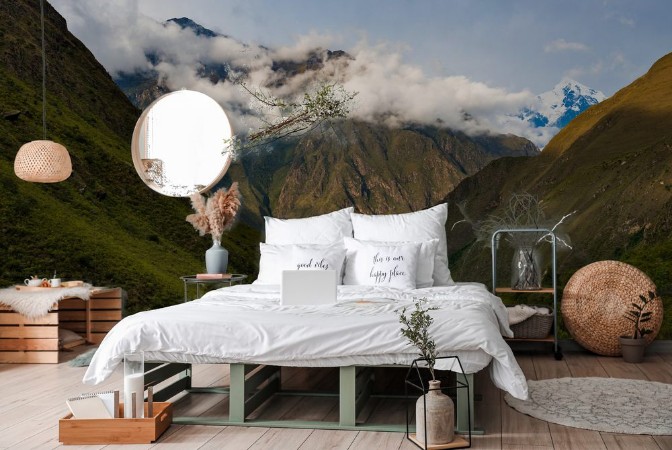 Afbeeldingen van View of the Andes Mountains along the Inca trail in the Sacred Valley Peru South America