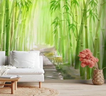 Afbeeldingen van Single path alley through green bamboo forest