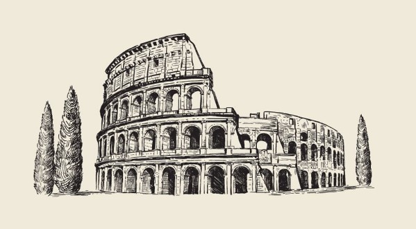 Drawing of colosseum photowallpaper Scandiwall