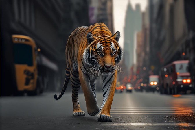 Afbeeldingen van Tiger in the city