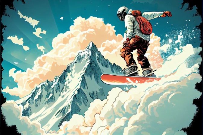 Afbeeldingen van Snowboarding down a slope