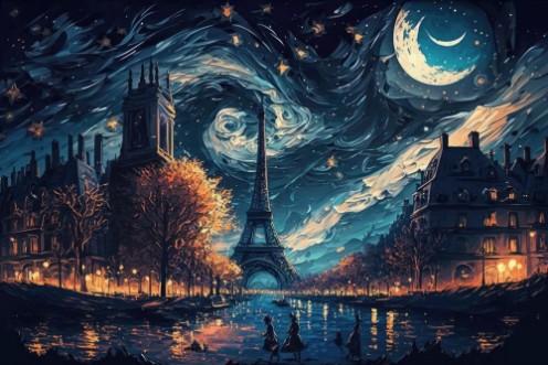 Starry Night Paris City photowallpaper Scandiwall