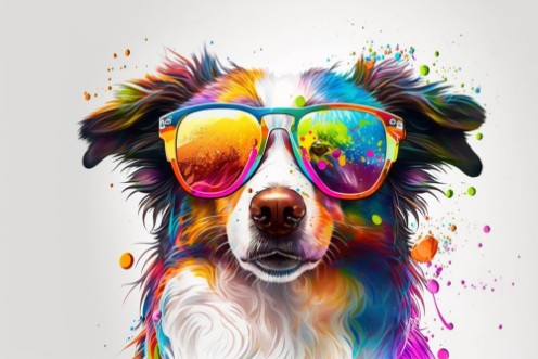 Afbeeldingen van Colorful dog with sunglasses