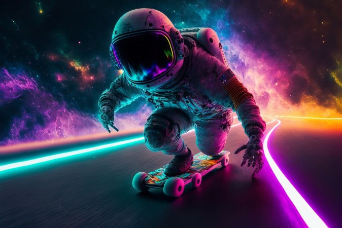 Afbeeldingen van Skateboarder in space