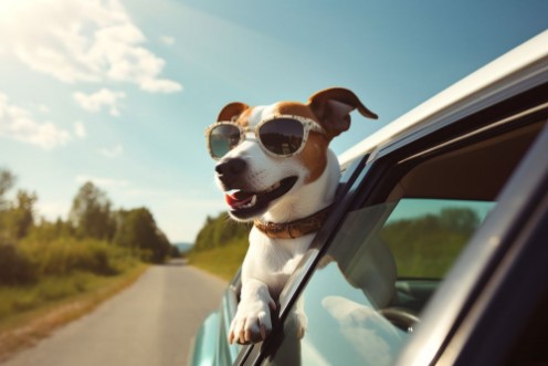 Image de Dog looking out of car window