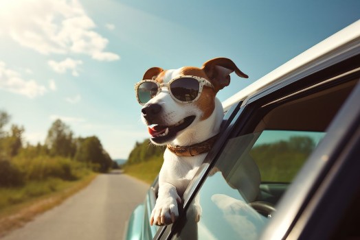 Picture of Dog looking out of car window