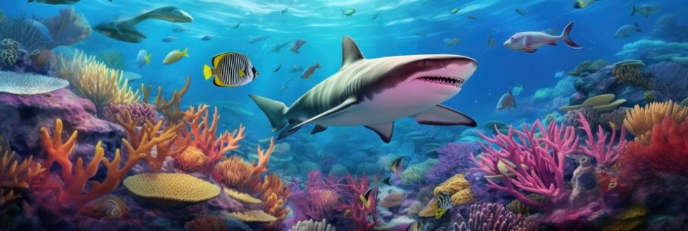 Picture of Coral reef landscape and tiger shark