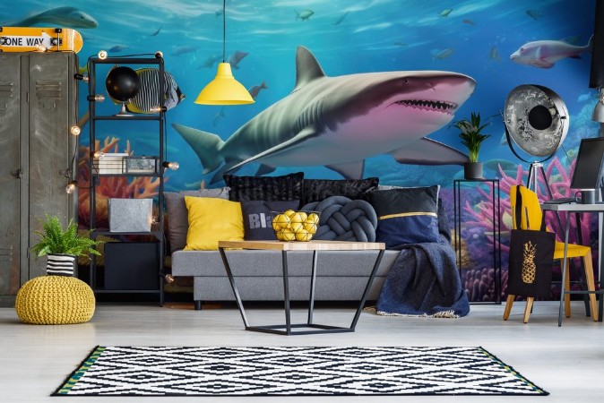 Afbeeldingen van Coral reef landscape and tiger shark