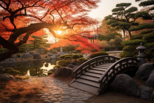 Afbeeldingen van Garden at sunrise in tokyo