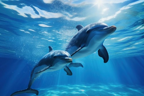 Couple dolphins photowallpaper Scandiwall