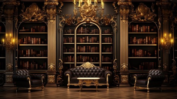Afbeeldingen van Golden bookshelves